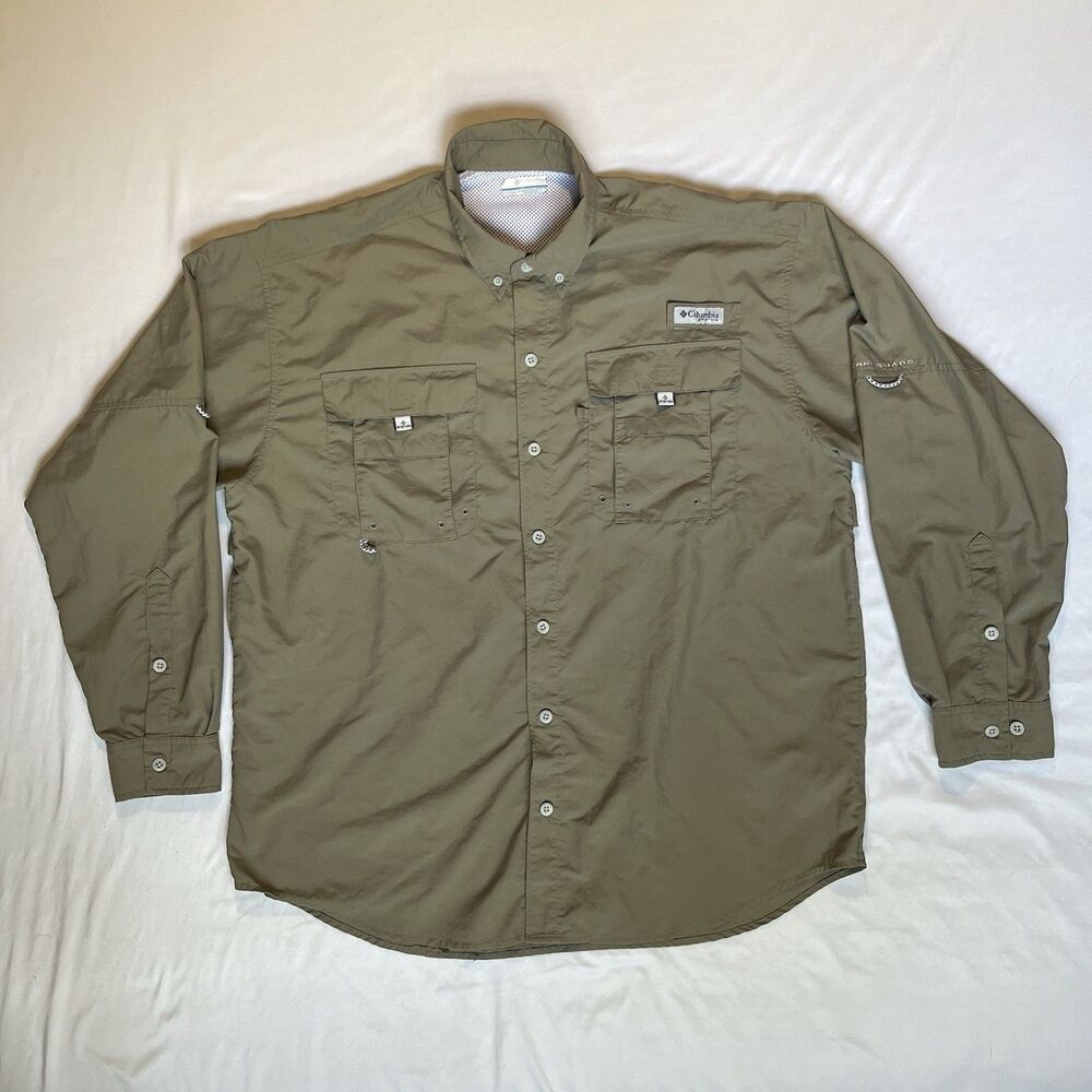 Columbia PFG Men's XL Omni Shade Green Nylon Long Sleeve Vented Fishing Shirt